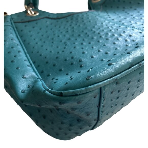 Teal Simulated Ostrich Faux Leather Shoulder Bag With Chain Handles - Picture 13 of 13